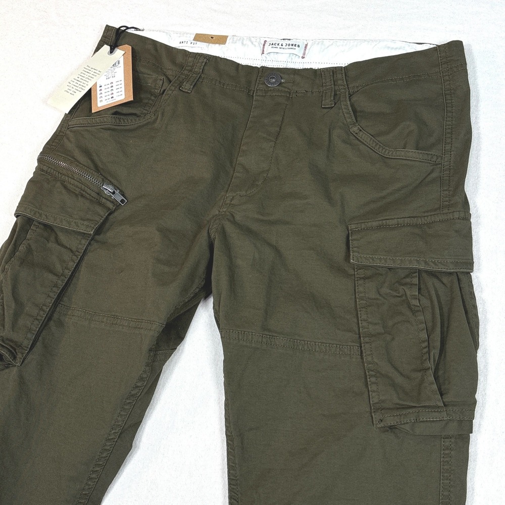 Jack & Jones Mens Cargo Pants 32x32 Olive Night Anti Fit Utility Trousers New